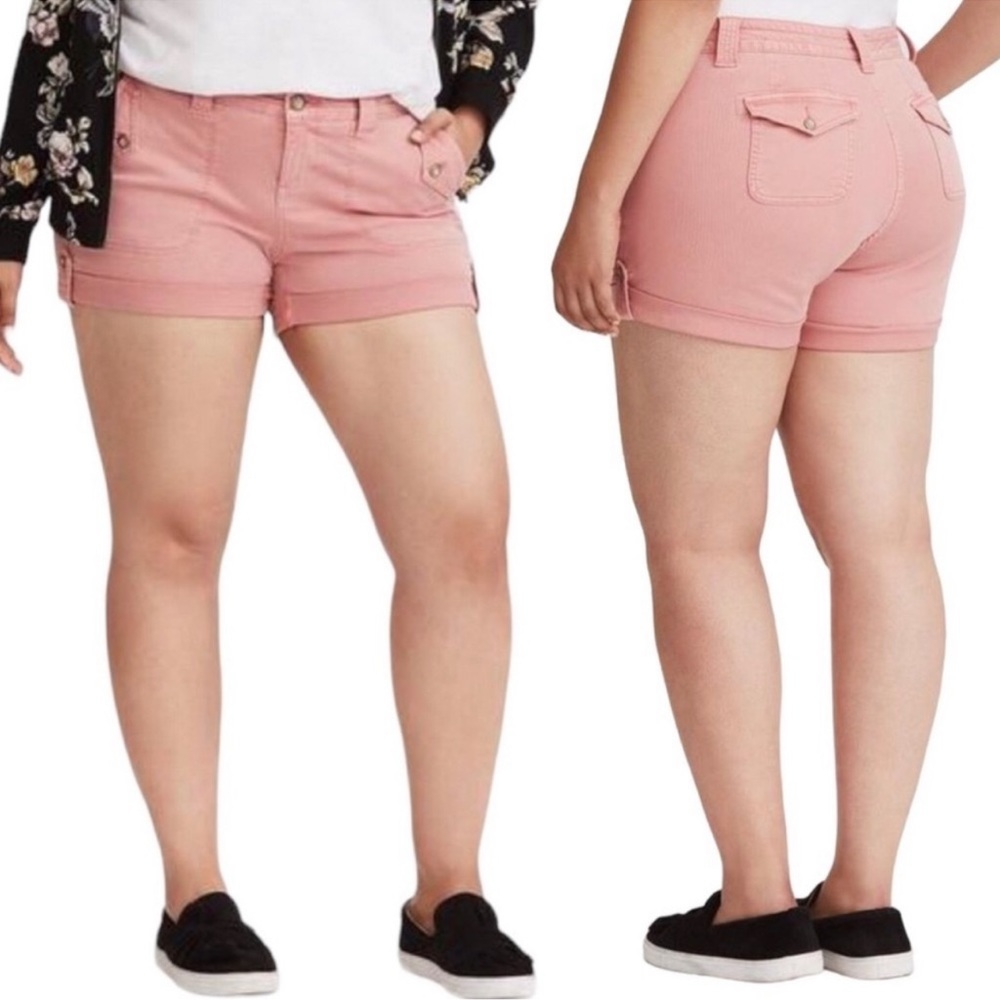 Torrid Women Size 14 Pink High Rise Military Cuffed Denim Jean  Shorts Stretch T